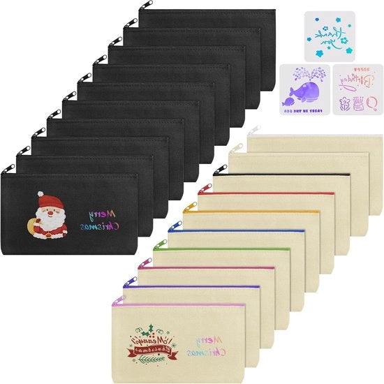 Borsa per matite - 3 pezzi di modello da disegno - Borsa per trucco - Borsa per artigianato DIY - Borsa per pittura scuola DIY - Borsa per organizzatore di viaggio - Beige/Nero 20 pz.
