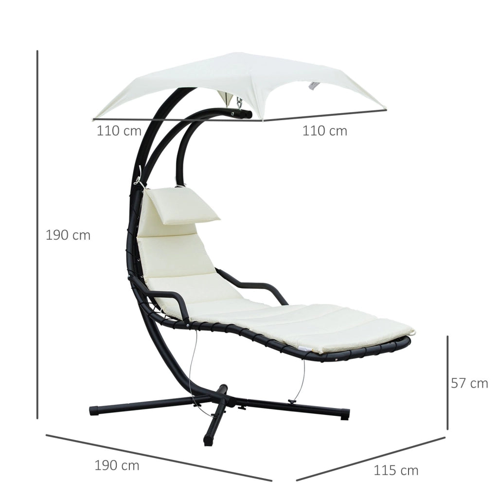 EasyComfort Sdraio Sospesa da Giardino, Lettino Sospeso Imbottito per Esterno con Tettuccio, Crema 190x115x190cm