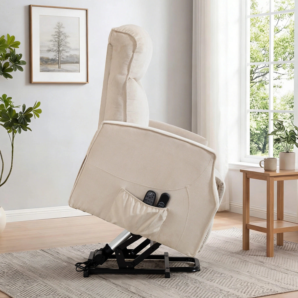 Poltrona Elettrica Alzapersona Massaggiante Relax Imbottitura in Foam e Poliestere Beige