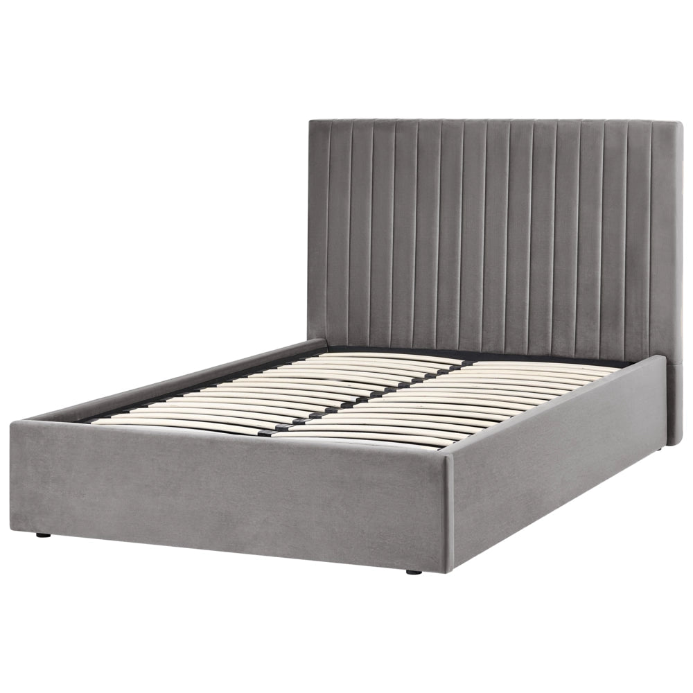 Letto matrimoniale con contenitore velluto grigio 120 x 200 cm Testata imbottita