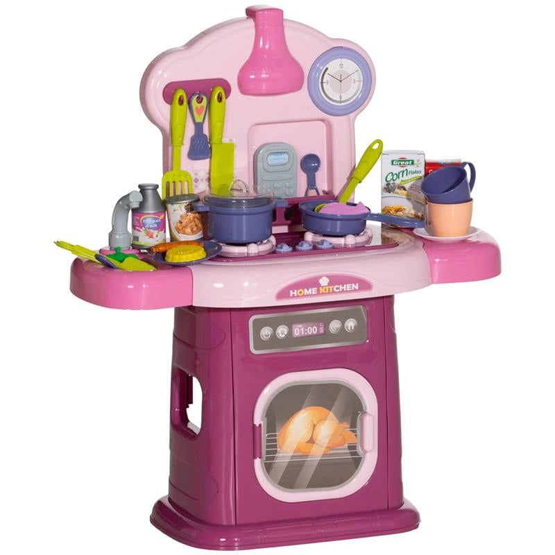 CUCINA GIOCATTOLO PER BAMBINI 3-6 ANNI CON 38 ACCESSORI E SUONI REALISTICI IN PP E ABS 51X21X60 CM ROSA