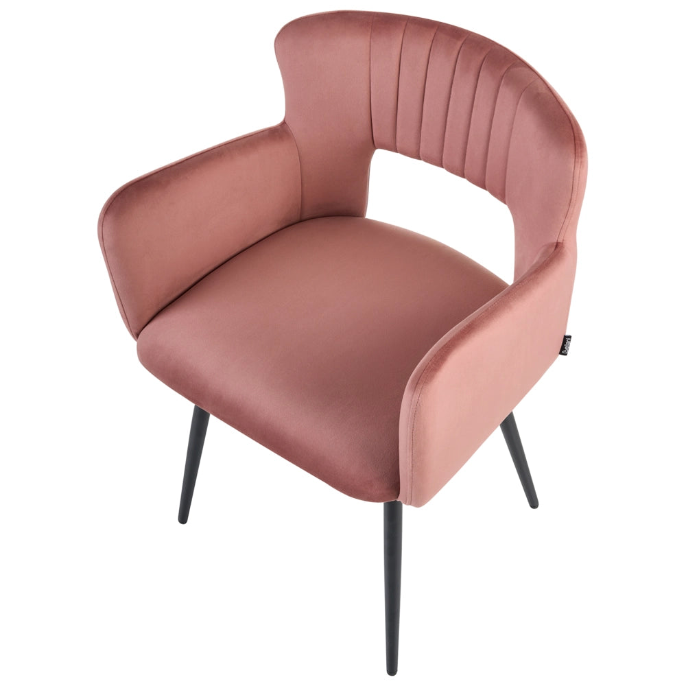 Set di 2 sedie da pranzo velluto rosa pastello braccioli schienale intagliato gambe in metallo moderna industriale