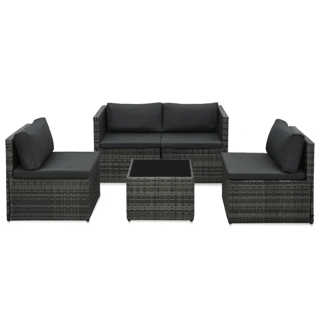 Set Divani da Giardino 5 pz con Cuscini in Polyrattan Grigio cod mxl 35550