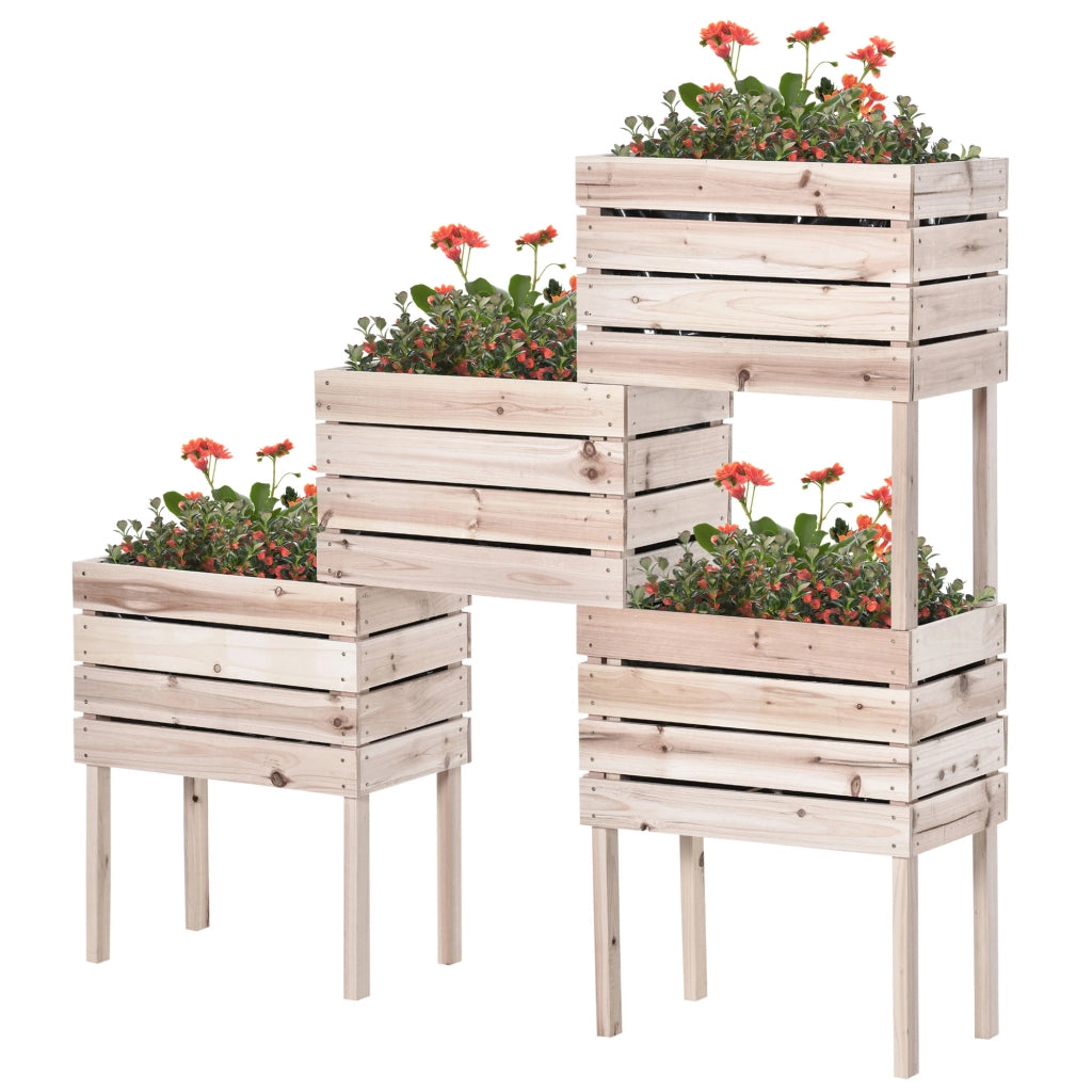 Vasi da Giardino con Supporto ¨C zephmum ¨C Legno di Pino Naturale 50x30x60 cm