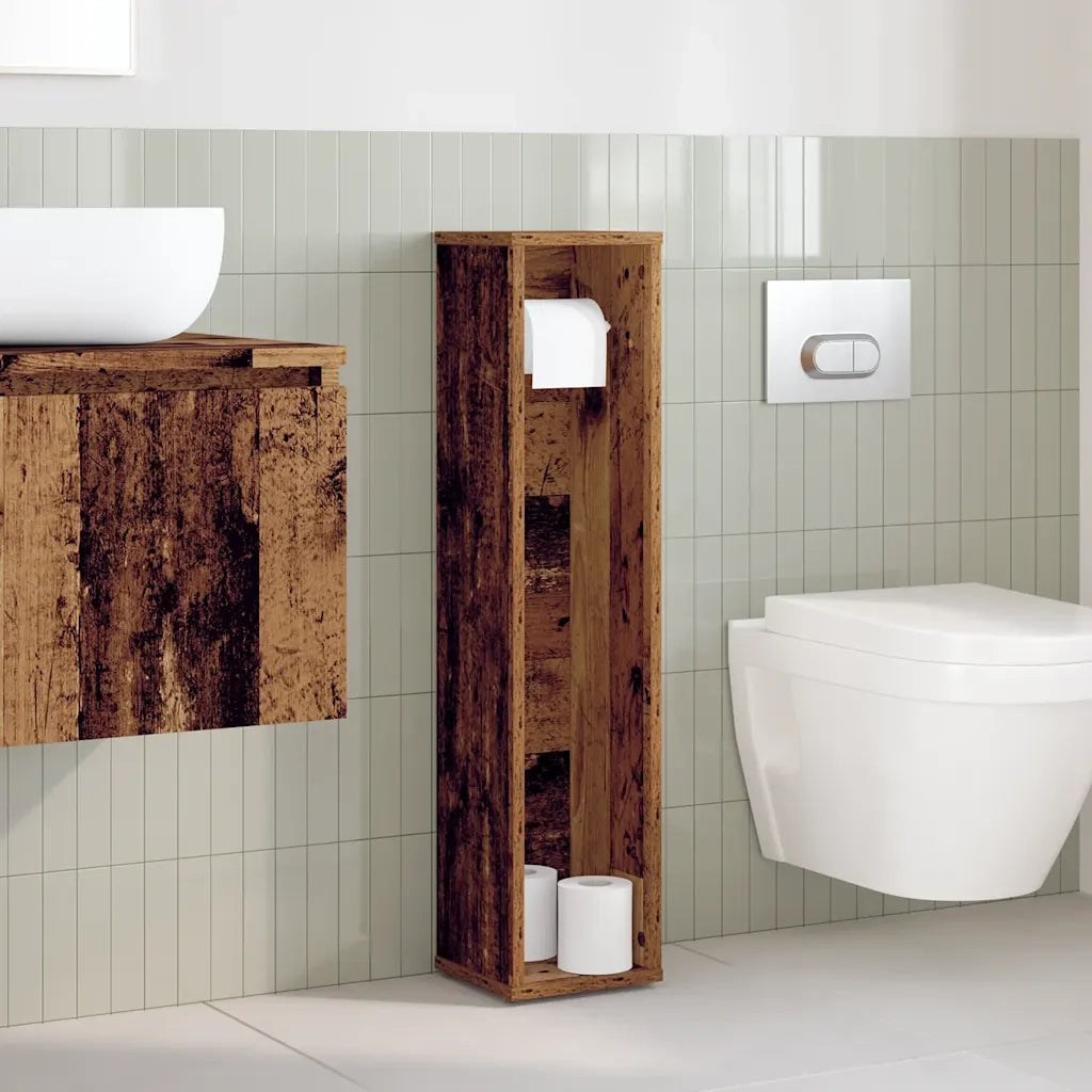 Mobiletto da bagno con portarotolo Legno Antico 20,5x20x90 cm 858513