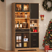 Credenza Vetrina da Cucina con Ripiani Regolabili e LED ¨C MINIMAL ¨C 185x100x40 cm