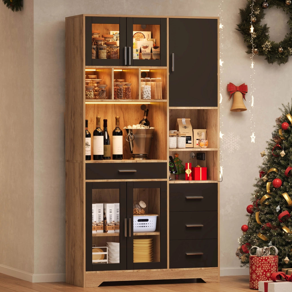 Credenza Vetrina da Cucina con Ripiani Regolabili e LED ¨C MINIMAL ¨C 185x100x40 cm