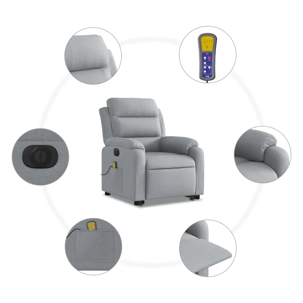 Poltrona Alzapersona Massaggi Elettrica Grigio Chiaro Tessuto 3205016