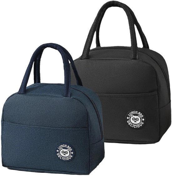 Set di due Mini Tasche Isolanti Opnebbili con Folia di Alluminio 6 Litri Termiche Perimetrali Impermeabili per Scuola Ufficio Escursioni Viaggi in Nave Nero e Blu Marina