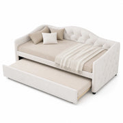 Letto singolo salvaspazio 90×200 cm con letto estraibile; senza materasso; lino e MDF; beige