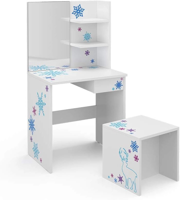 Tavolino da toilette per bambini Schneeflocke, Bianco, 54.8 cm, adatto per la conservazione di cosmetici e accessori