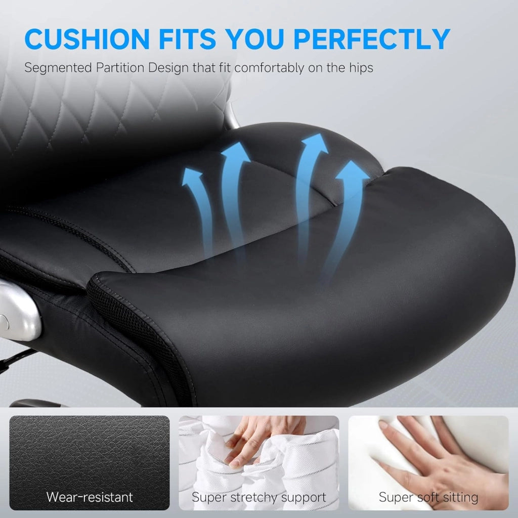 Sedia da ufficio ergonomica, con braccioli pieghevoli e schienale alto, funzione basculante, regolabile in altezza, in pelle, antigraffio