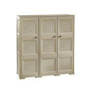 ARMADIO 3 ANTE TRAFIATO TAUPE 118X43X125 CM CON PUNTALI – MOBILE CONTENITORE ALTO SALVASPAZIO PER ZONA GIORNO E VERANDA