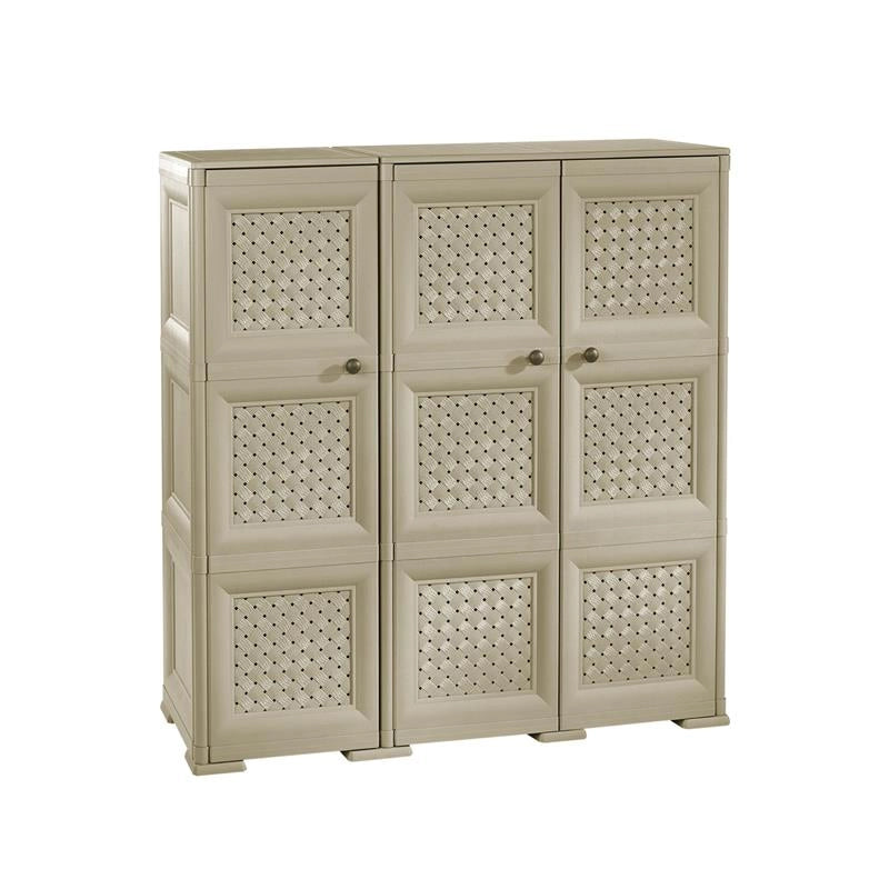 ARMADIO 3 ANTE TRAFIATO TAUPE 118X43X125 CM CON PUNTALI – MOBILE CONTENITORE ALTO SALVASPAZIO PER ZONA GIORNO E VERANDA