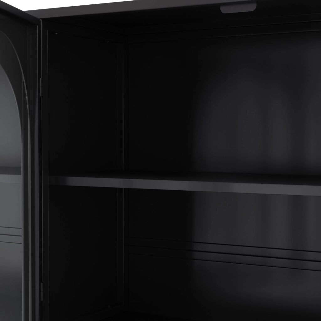 Vetrina a parete con 4 ante e ripiani in vetro e metallo per cucina e soggiorno nero e grigio 120×23×70 cm