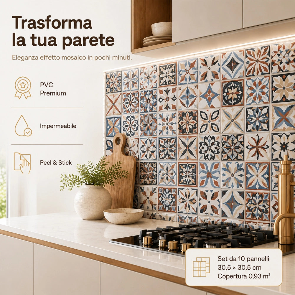 Set 10 Pannelli Adesivi Piastrelle da Parete 30,5 cm Decoro Mosaico in PVC Multicolore