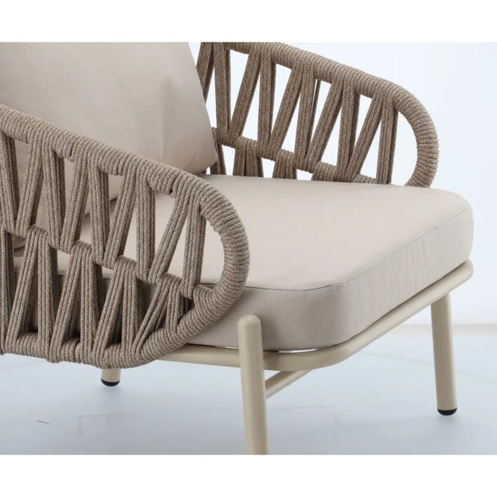 Salotto da giardino 4 posti CORDIA beige in alluminio con divano, poltrone e tavolino