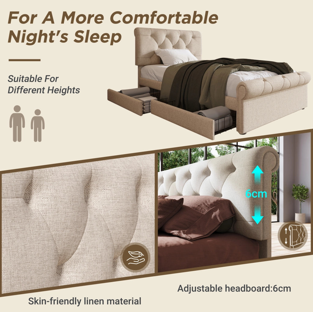 Letto singolo 90x200 cm con 2 cassetti e testiera regolabile