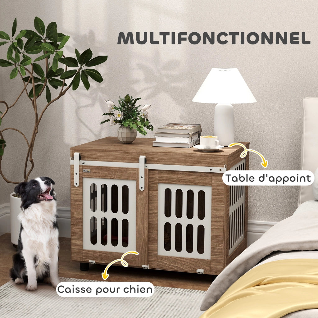 Casa per cani con porta scorrevole ¨C zephmum ¨C 80x59x63 cm, noce