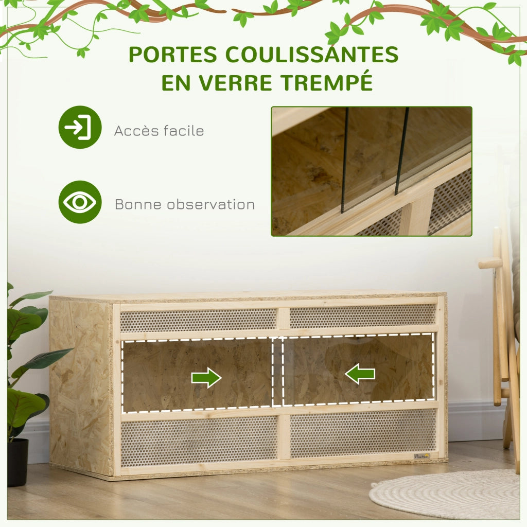 Terrario in Legno OSB per Rettili con Porta a Vetro Scorrevole ¨C zephmum ¨C Naturale 100x47x47 cm