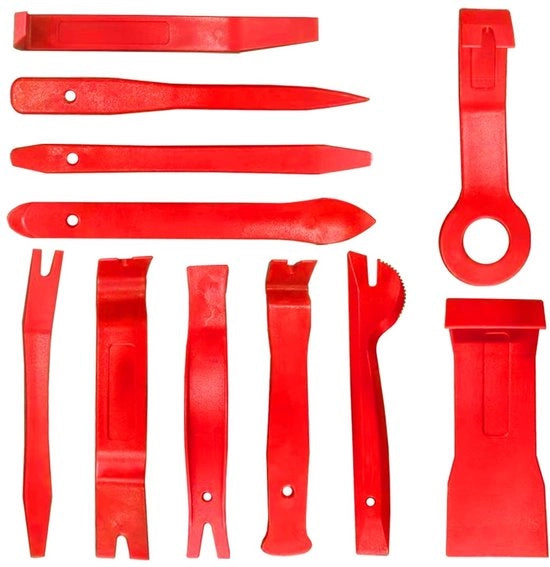 Kit di rimozione di rivestimento per autovetture, strumenti per smontaggio dell'abitacolo dell'auto, strumenti per smontaggio del rivestimento del cruscotto, del volante, del sistema audio (rosso)