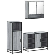 Set Mobili da Bagno | Armadio da bagno 3 pz Grigio Sonoma in Legno Multistrato