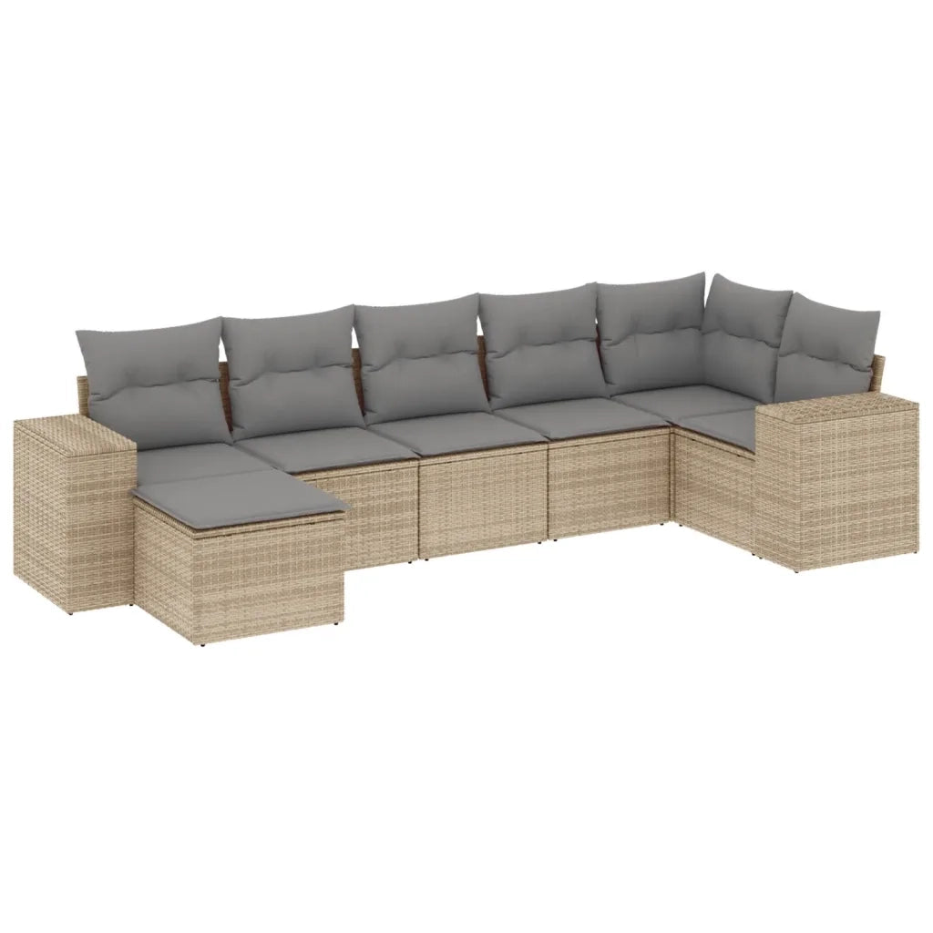 Set Divani da Giardino 7 pz con Cuscini Beige in Polyrattan 3222878