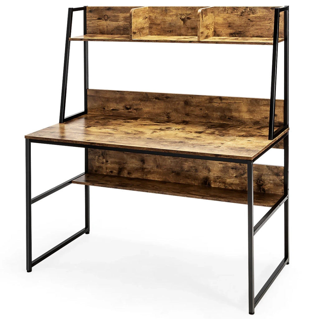 Scrivania 2 in 1 con libreria e nicchia 120 x 57 x 140 cm design moderno e salvaspazio in legno ingegnerizzato color caffè 20_0021162