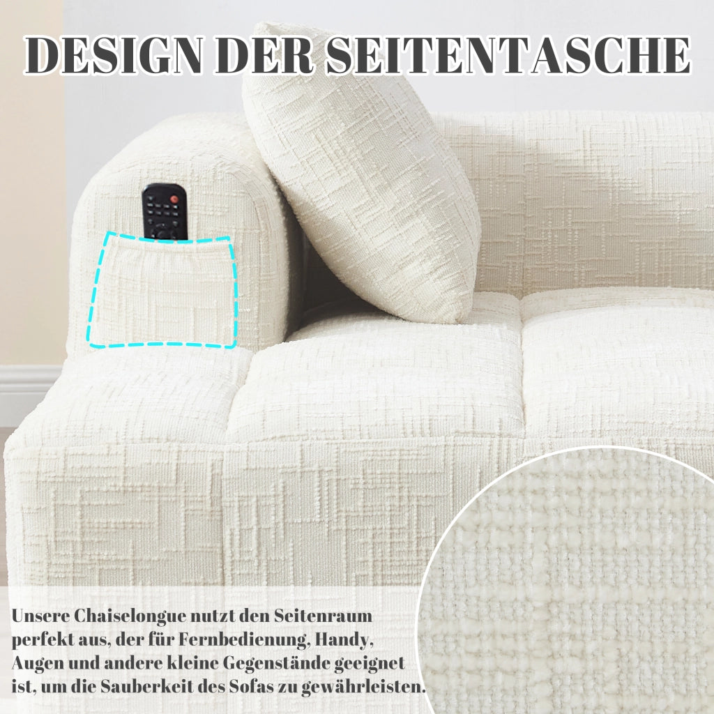 DIVANO Chaise Longue 158x90x60 cm Chenille Beige con cuscino