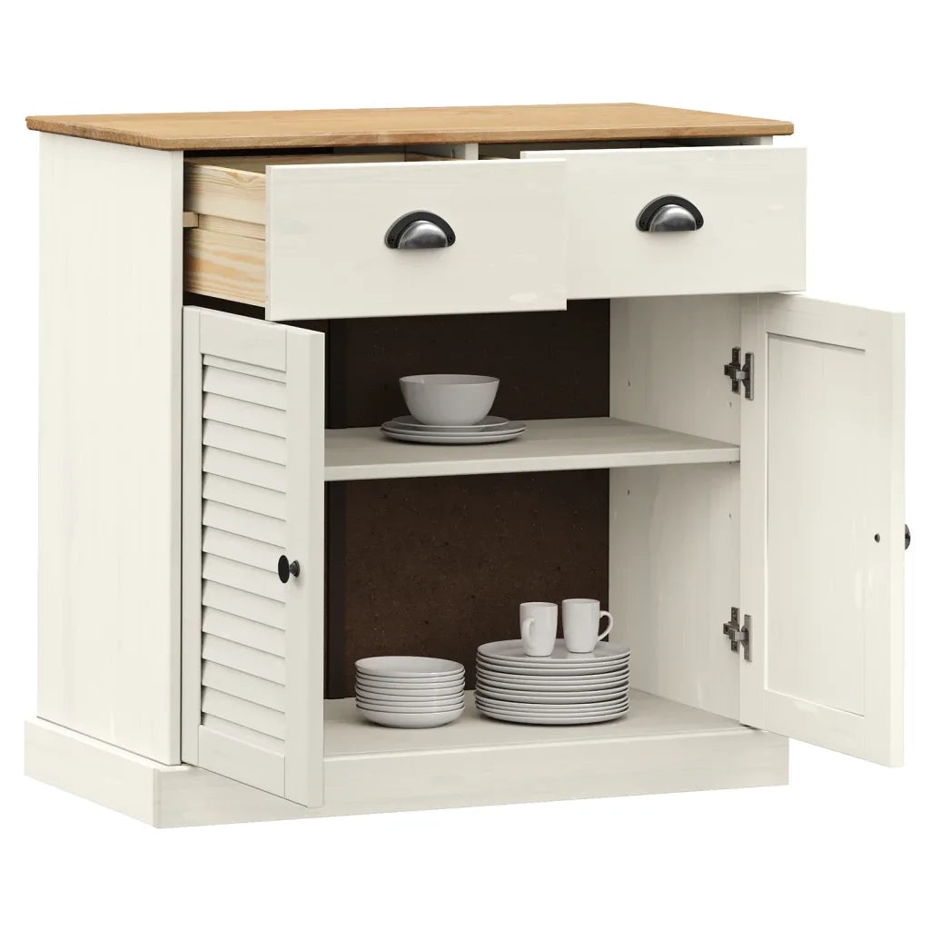 Credenza Cassetti VIGO Bianco 78x40x75 cm Legno Massello Pino 353203
