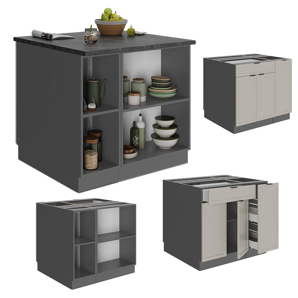 Isola cucina Fame-Line GrigioBeige/Antracite 90 cm con cassetto, senza piano di lavoro Vicco