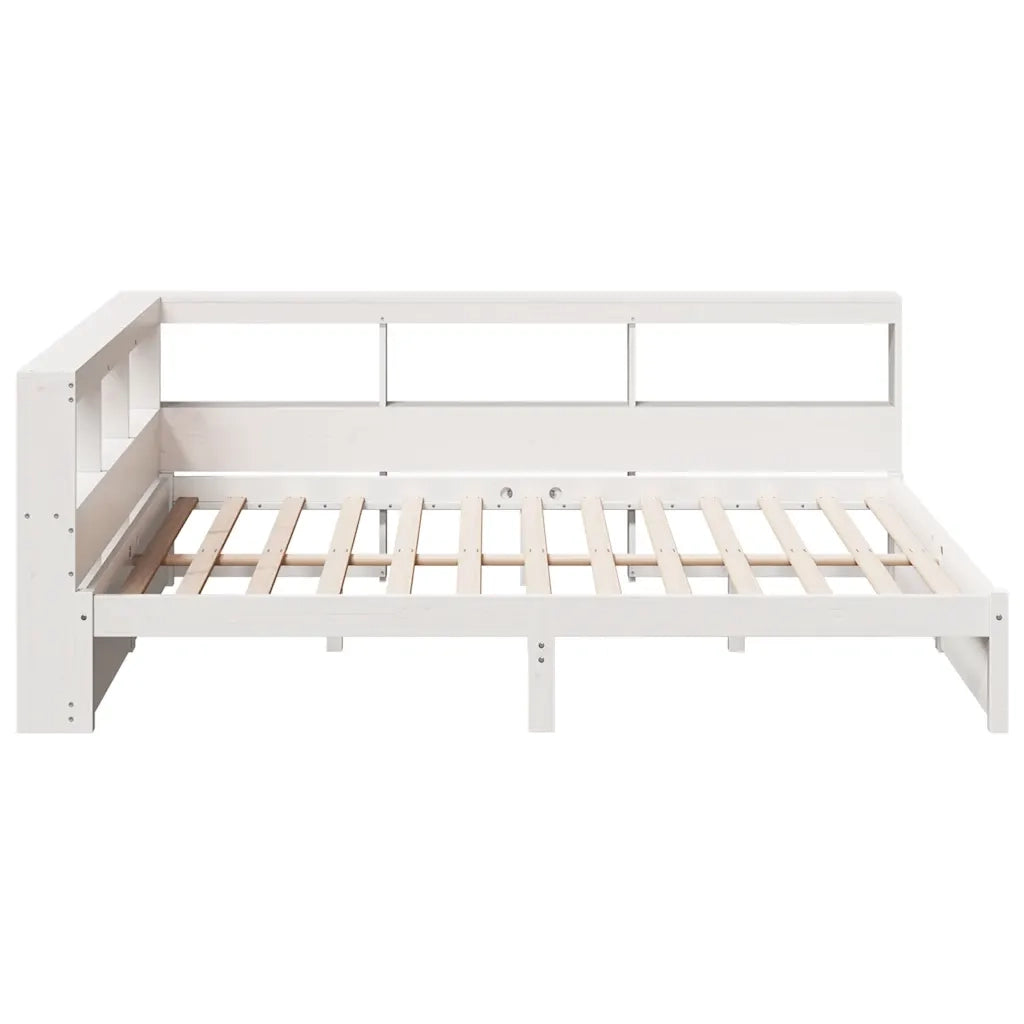 Letto Libreria senza Materasso-Struttura Letto con contenitore Bianco 140x190 cm Legno di Pino 982599