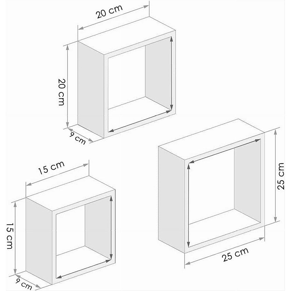 Trade Shop - Set 3pz Mensole Da Parete A Cubo Moderne Design Quadrato Effetto Legno 2 Ripiani -
