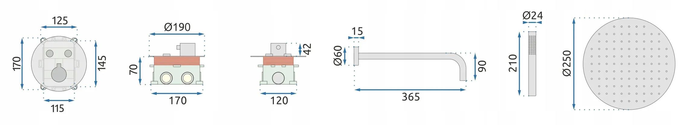 Set Doccia Da Incasso Rea Lungo Black Matt Box