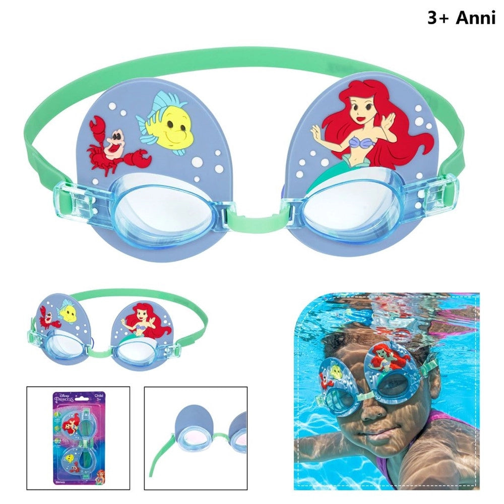 Trade Shop - Occhialini Disney Sirenetta Ariel Bambini Regolabili Nuoto Piscina Mare Estate -