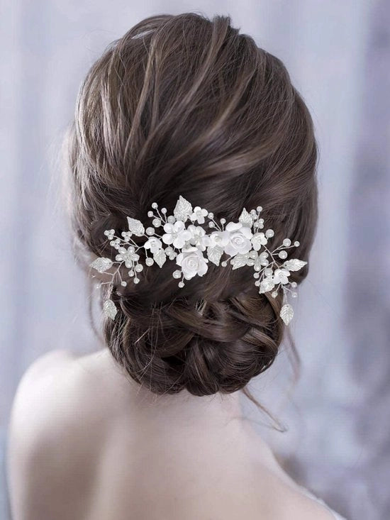Accessorio per capelli in argento brillante - Sieraad per la festa - Pizzo delicato e lucido - Accessorio per capelli per festival e cerimonie