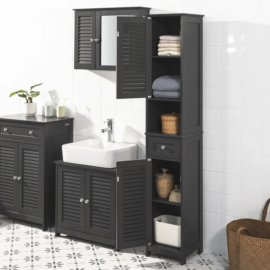 Mobiletto Bagno Colonna Bagno Cassettiera Bagno Bianco Con Cassetti Grigio FRG236-DG