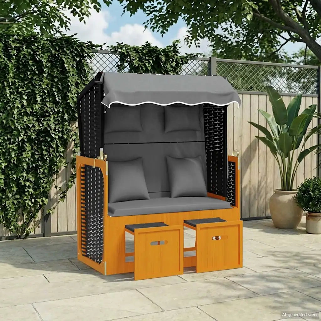 Strandkorb con Cuscino Polyrattan Legno Massello Nero Antracite CFW8470313