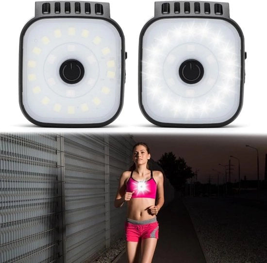 Lampade a LED, 2 pezzi, lampade a LED USB ricaricabili, fissaggio su lampade da presa, 4 livelli di illuminazione, alta luminosità, adatte per jogging, pesca, campeggio e escursioni.
