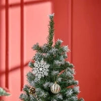 Albero di Natale Artificiale Innevato 150cm con 676 Rami e Pigne, Apertura Automatica e Base Pieghevole, Verde