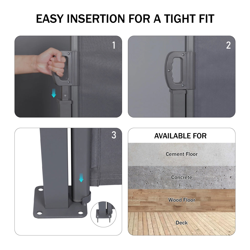 Tenda laterale avvolgibile per balcone e terrazza; estensibile fino a 3 m; grigio scuro
