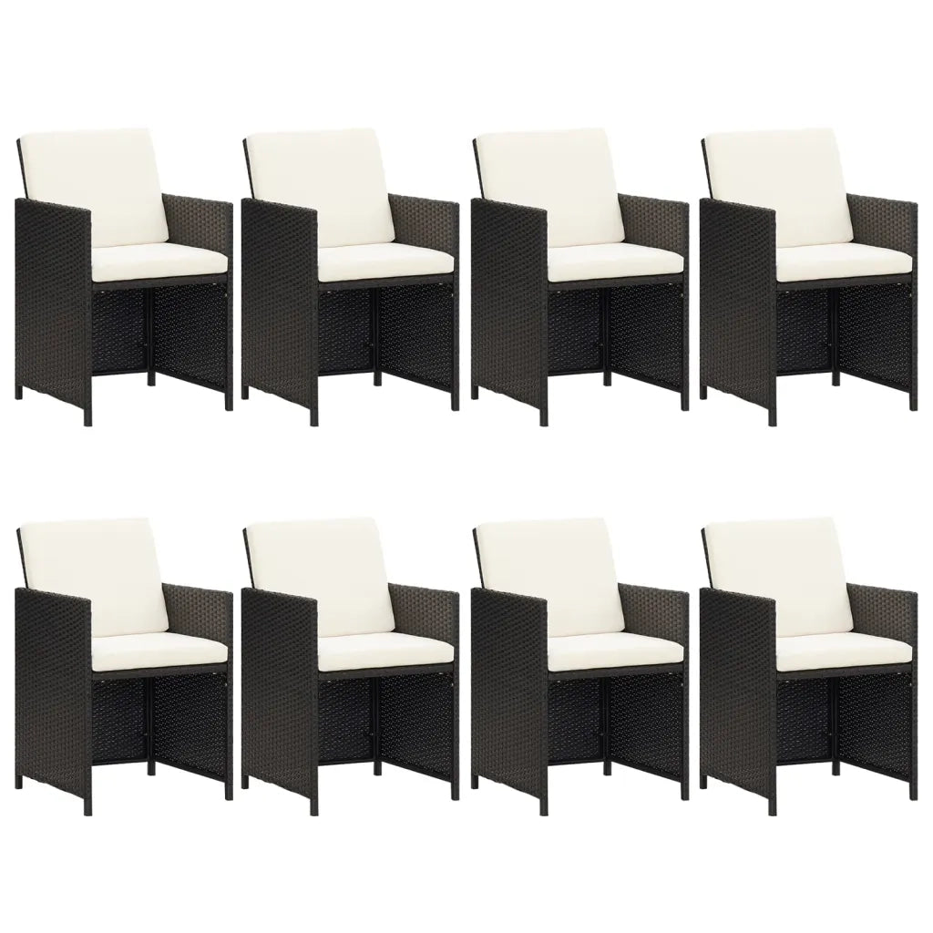Set da Pranzo da Giardino 9 pz con Cuscini Nero in Polyrattan 3095572
