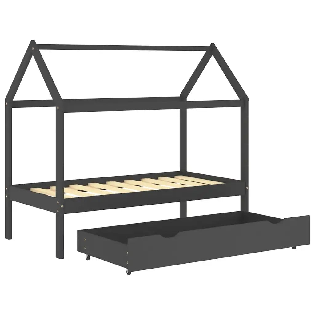 Giroletto Bambini Cassetto Grigio Scuro Pino Massello 80x160cm 322143