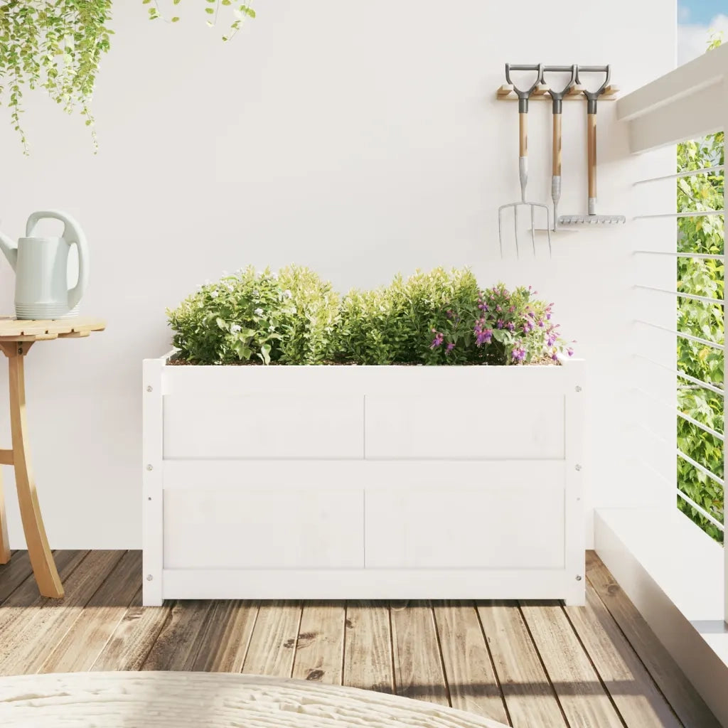 Fioriera da Giardino-Vaso da Esterno Bianca 90x50x50 cm Legno Massello di Pino