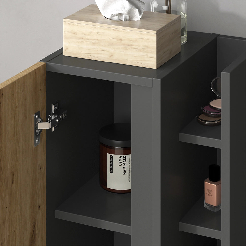 Mobiletto bagno Edelin Antracite/Rovere artigianale 35 x 60 cm con 3 vani portaoggetti Vicco