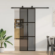 Porta Scorrevole Set Ferramenta Nera 76x205 cm Vetro Temperato
