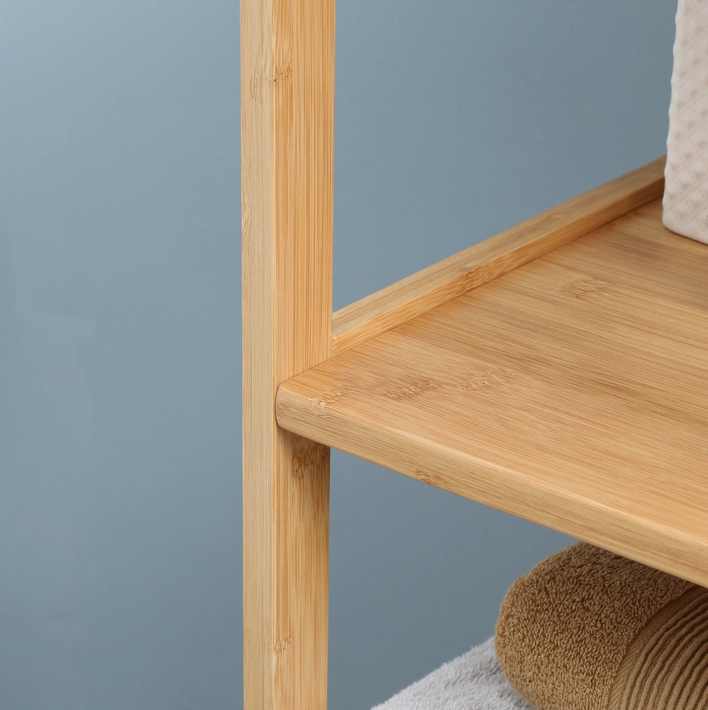 Mobiletto alto da bagno in bambù 30x30x140 cm con 3 ripiani aperti e 2 cassetti
