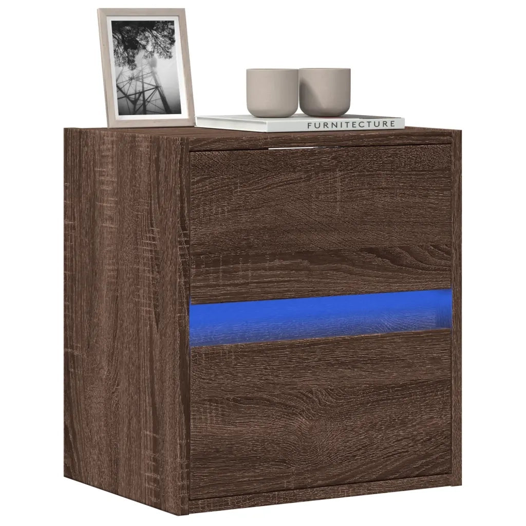 Mobile TV a Parete con Luci LED Rovere Marrone 41x31x45 cm 852283