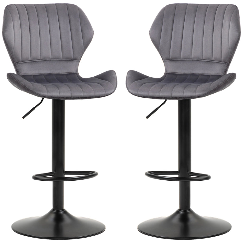 Sgabello da Bar ¨C zephmum ¨C Velluto Grigio Metallo 47x51.5x92-114 cm
