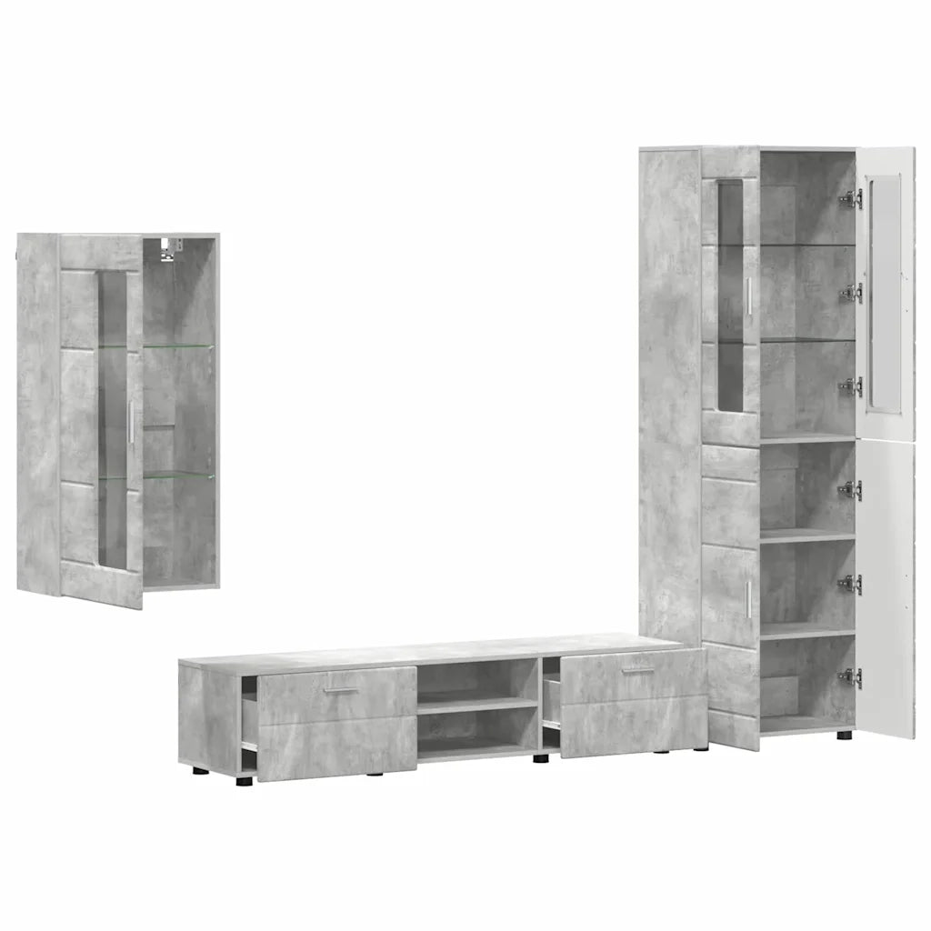 Set mobile TV con porta FLORIN Grigio cemento Legno multistrato